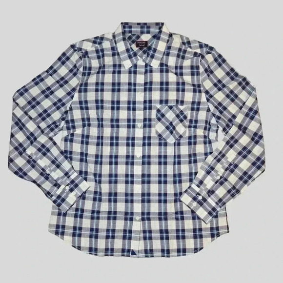 Untuckit Women's Button Down Long Sleeve Blue & White Plaid Size 8 - Picture 1 of 4